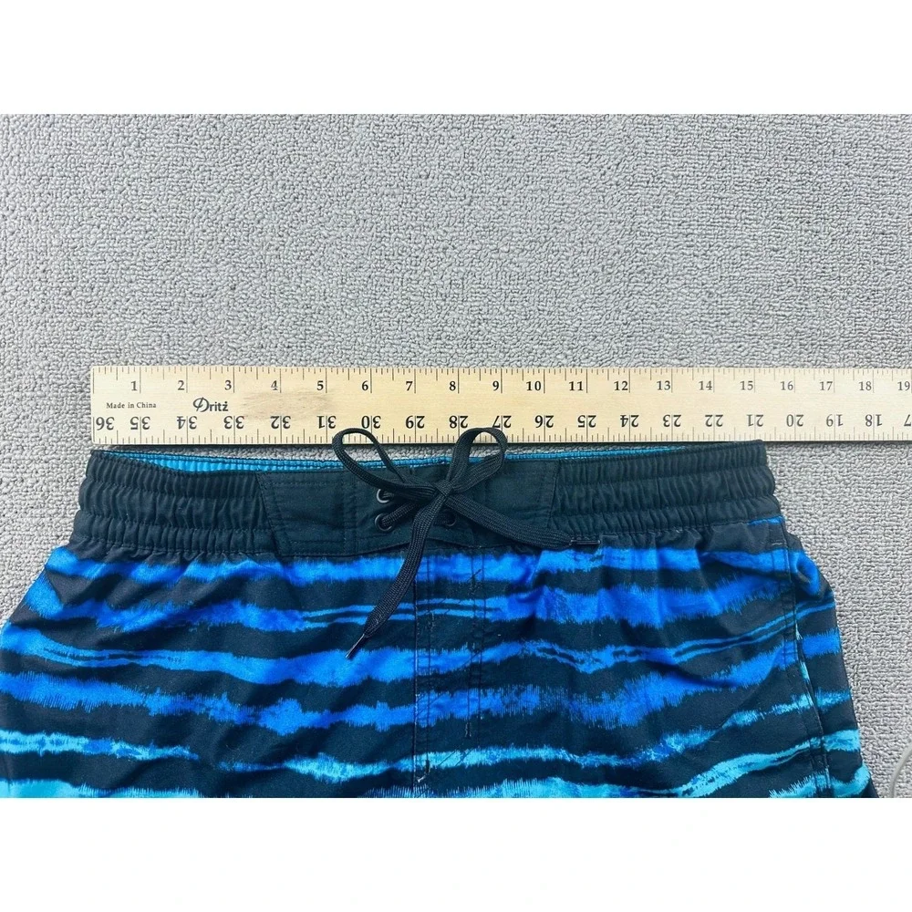 Adidas Swim Trunks Men M Blue Black Regular Striped Lined Summer Athletic Surf